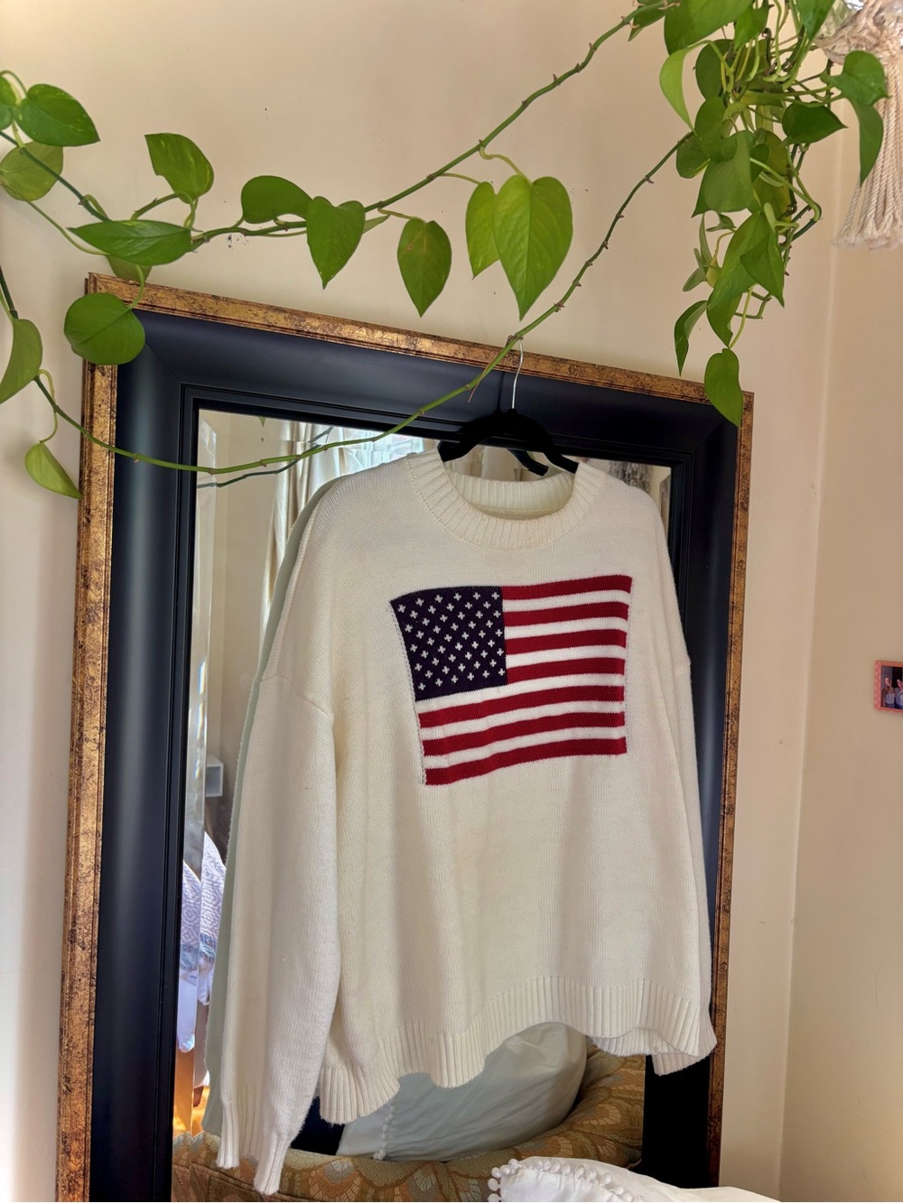 Cream American Flag Knit Sweater